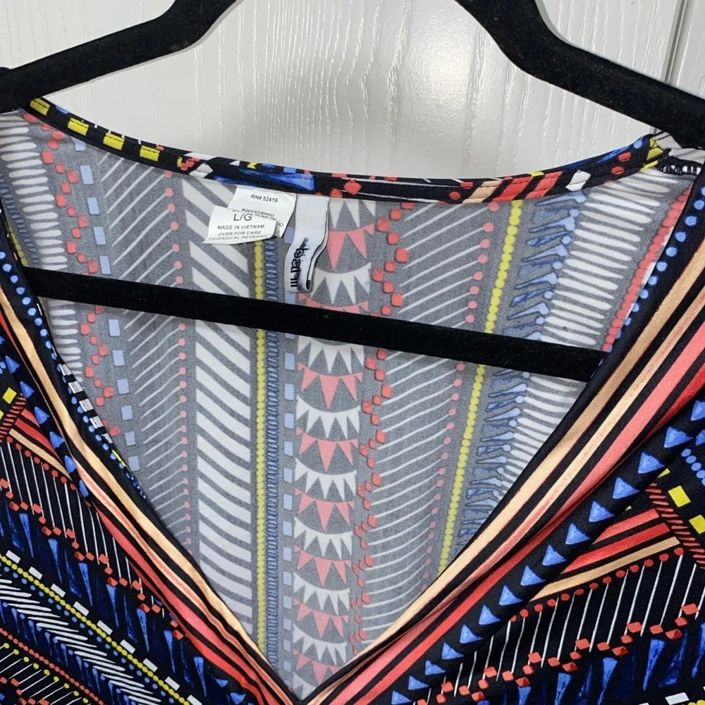 Bar III Large Boho Geometric Tribal Print‎ Deep V Neck Tunic Top Swim Cover Up
